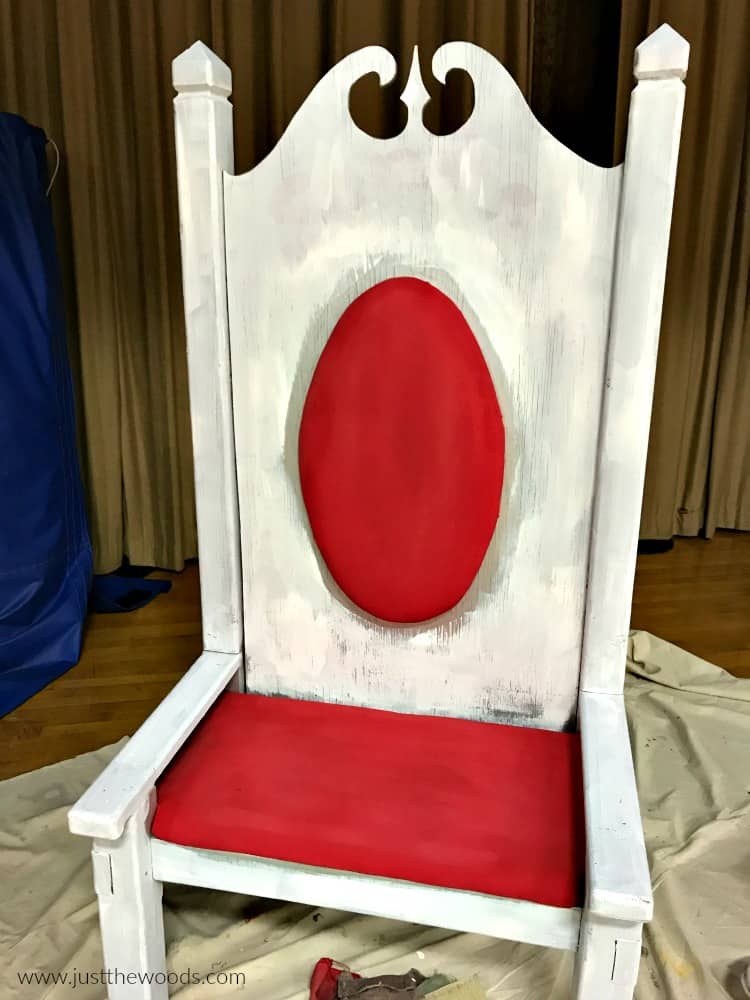 white primer on wooden furniture, primer on chair, painting a chair white with red fabric