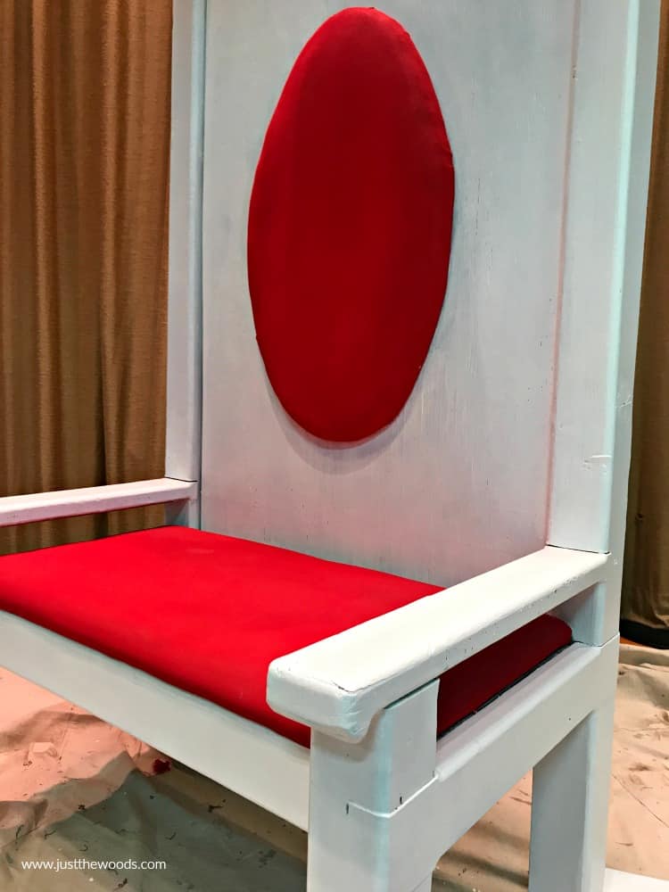 bright red fabric paint with crisp white furniture paint on chair makeover