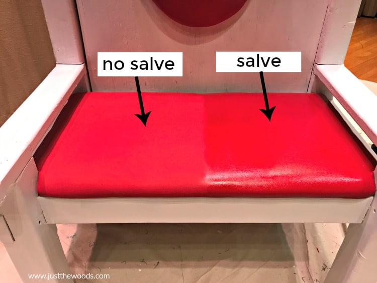comparison of salve and no salve on painted fabric chair