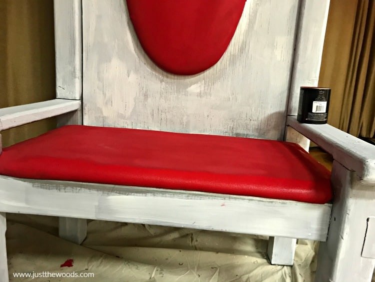 painting red fabric and white wood chair