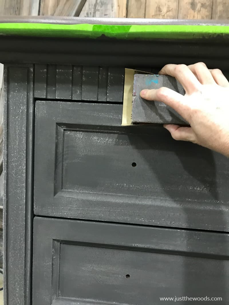 sanding painted furniture, sanding a painted dresser