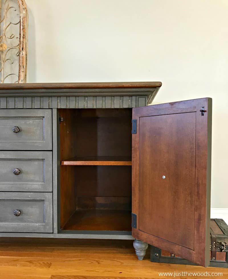 painted dresser with side cabinet open