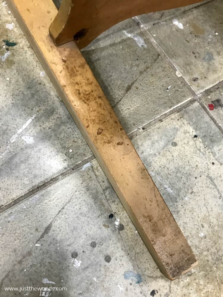 dirty wood table leg