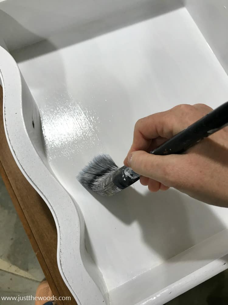 apply clear sealer inside white chalk painted drawers