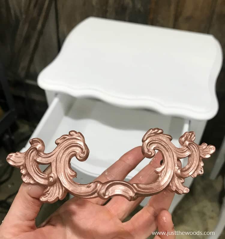 rose gold painted hardware, metallic rose gold paint