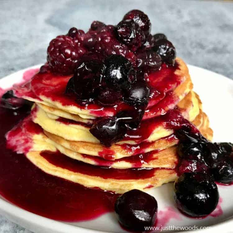 protein pancakes with blueberries and blackberries