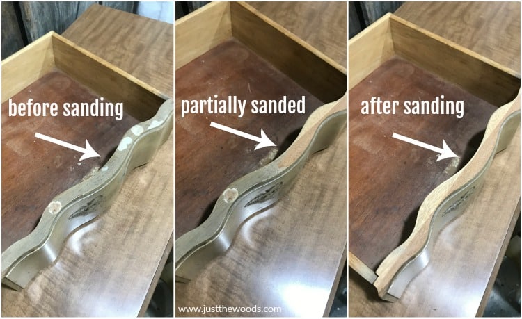 progression of sanding wood furniture