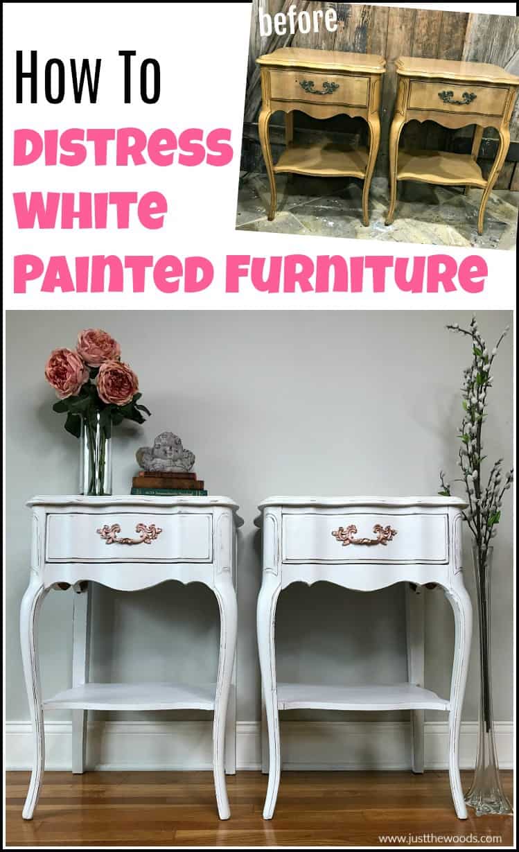 distressed furniture, white painted tables before and after