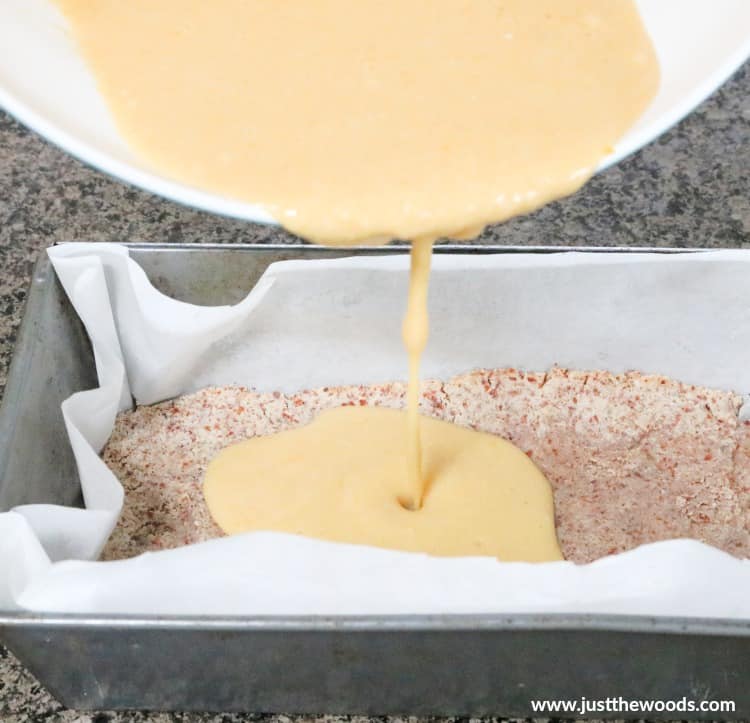 pour lemon filling over lemon bar crust