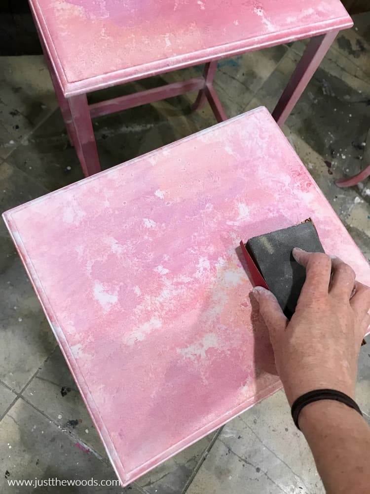 sanding painted table top with sanding block