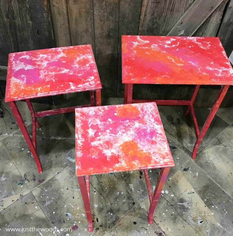 nesting tables makeover with red orange and pink chalk paint