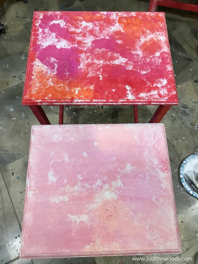 comparison of before and after whitewash on table tops