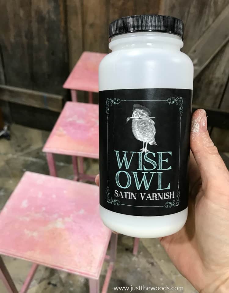 container of wise owl satin varnish for sealing painted furniture 