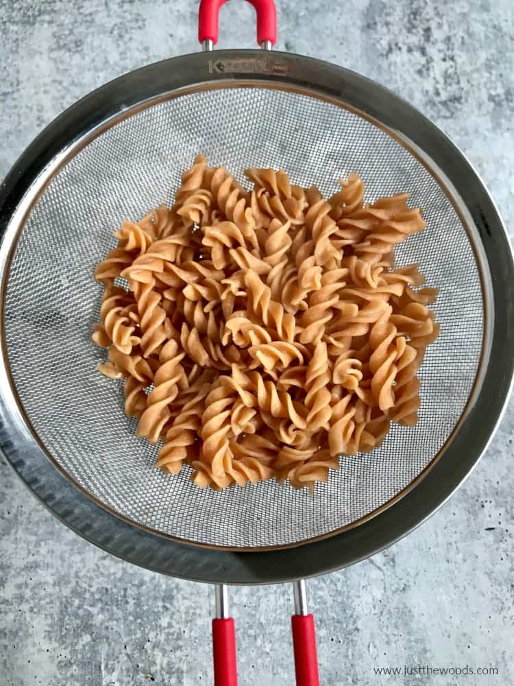 gluten free vegetable pasta in strainer