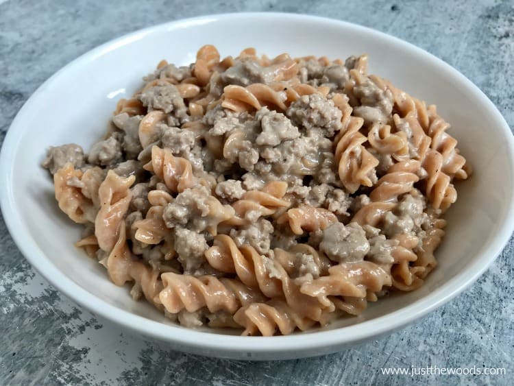 hamburger helper alternative with dairy free sauce and veggie pasta