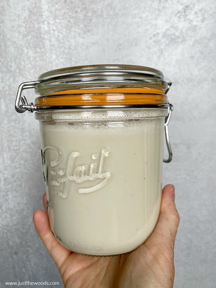 homemade cashew milk in glass jar