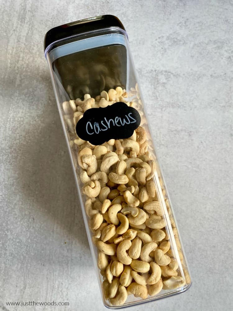 raw whole cashews in clear air tight container