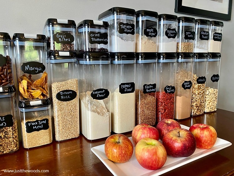 organized pantry items in clear containers