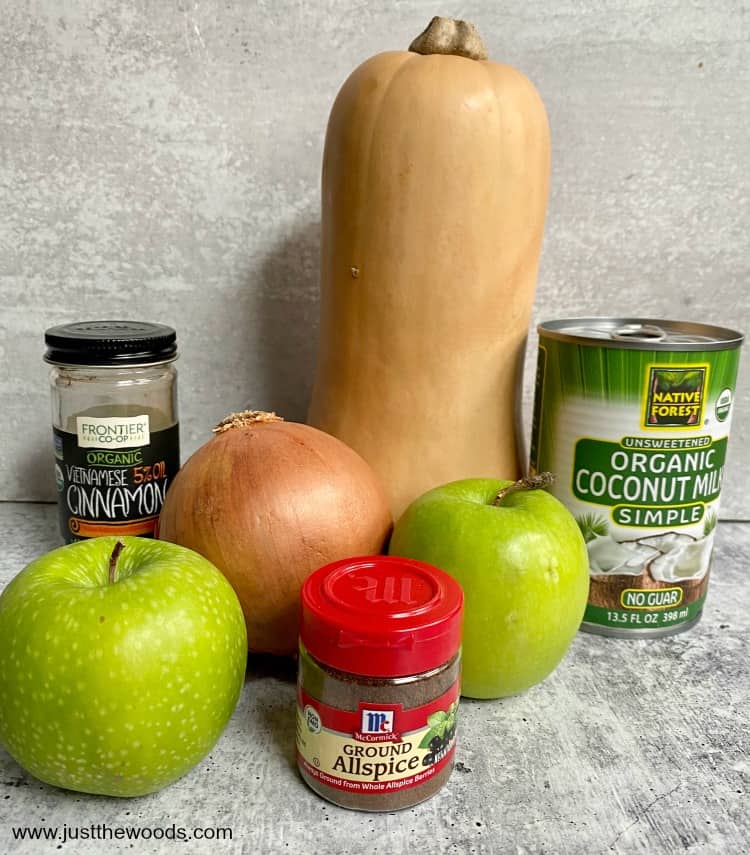 butternut squash soup ingredients, apple , coconut milk, squash