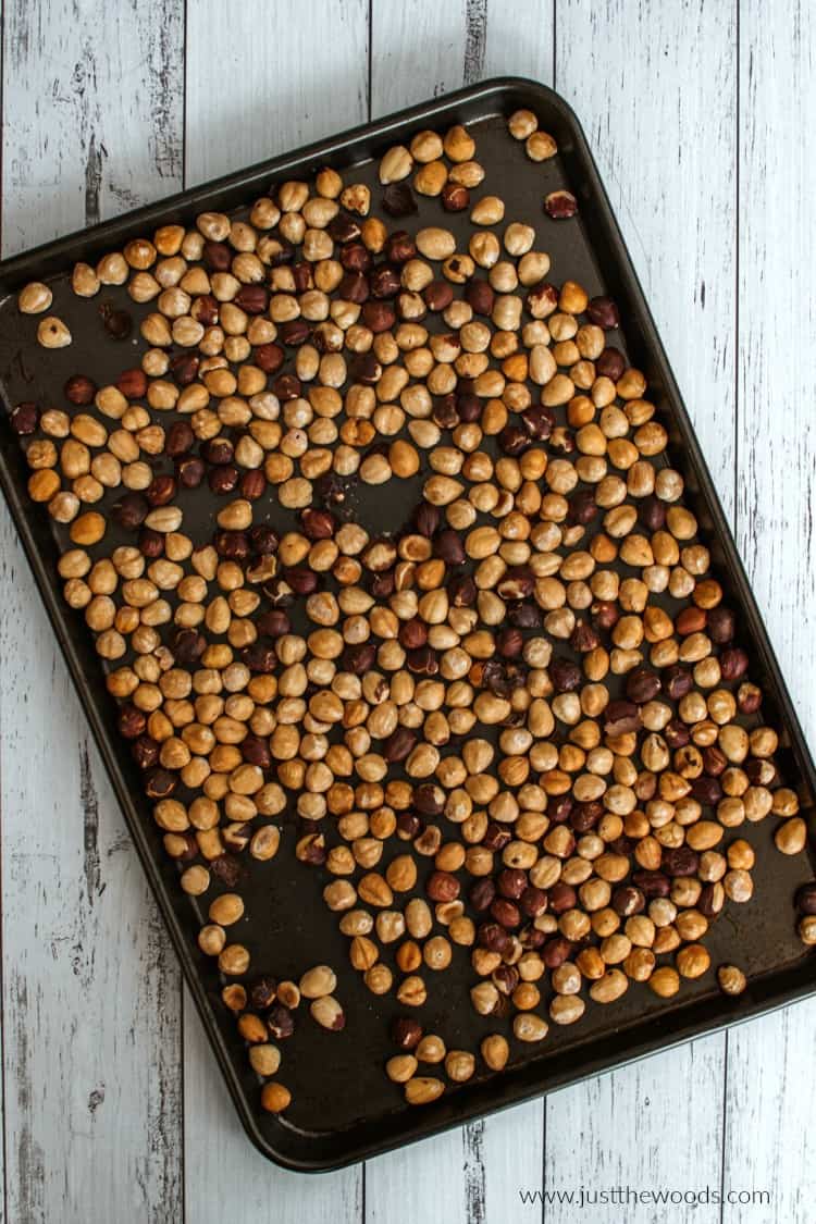 hazelnuts on baking sheet