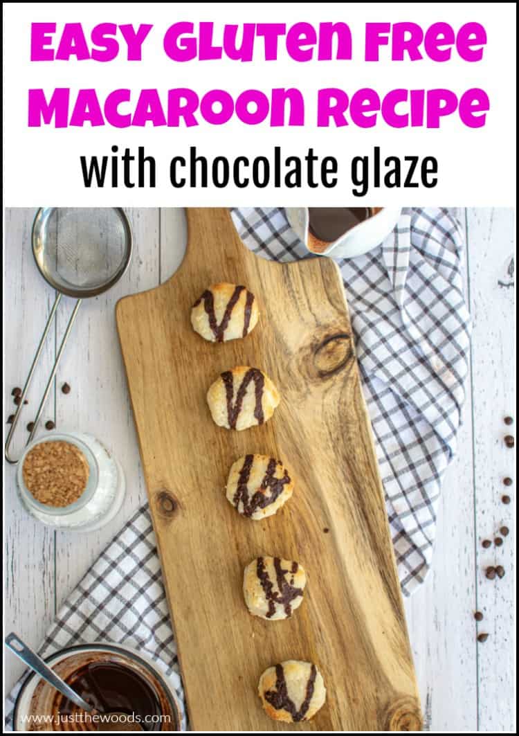 macaroons with cacao drizzle on wood board