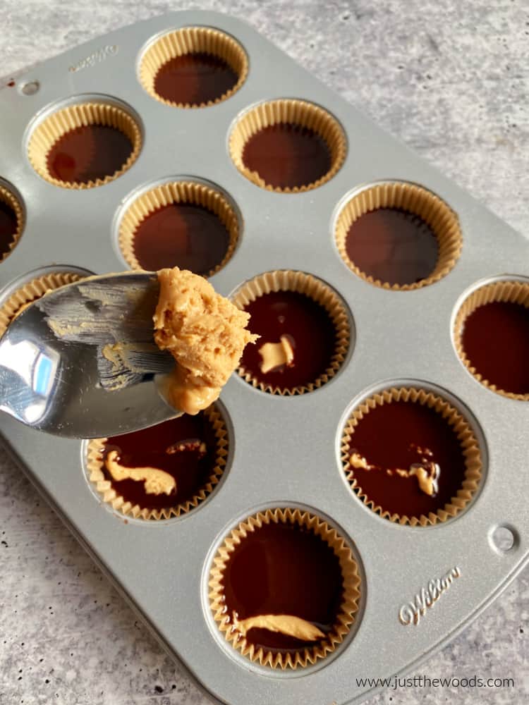 cashew butter cups in melted chocolate 