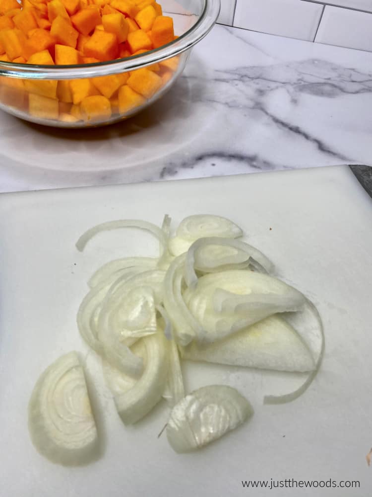 The Best Savory Oven Roasted Butternut Squash sliced onions with squash