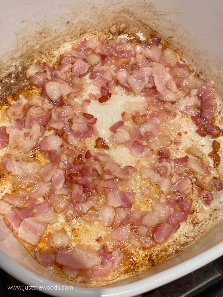 bacon cooking in pot