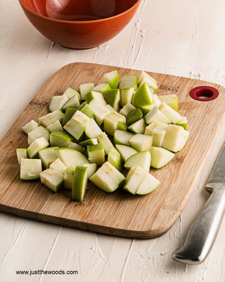 chopped apples on cutting board