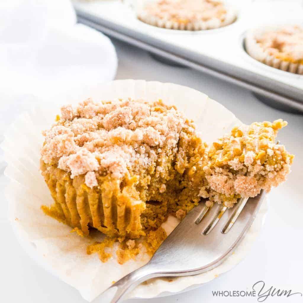 wholesomeyum pumpkin pie crumble cupcakes paleo low carb 1 20+ Candy and Savory Paleo Pumpkin Recipes