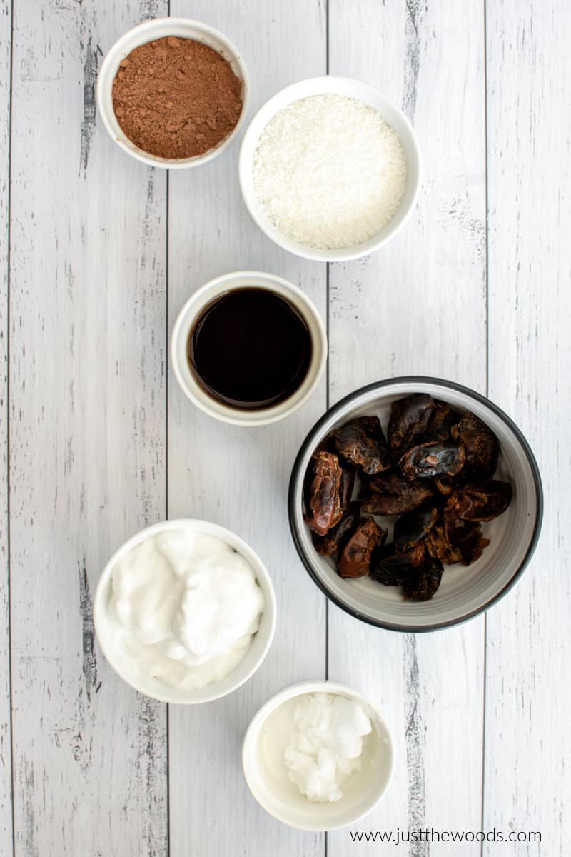 ingredients for coconut cups, refined sugar free snacks