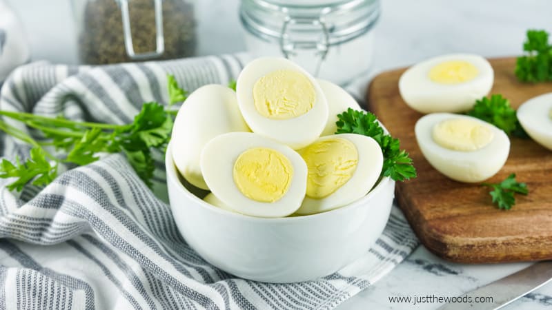 hard boiled eggs sliced in half