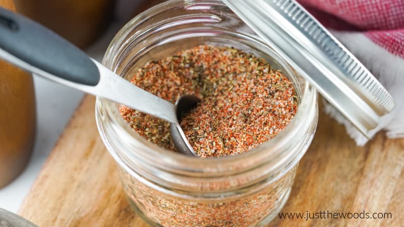 the best homemade steak seasoning recipe, steak seasoning in glass jar with spoon