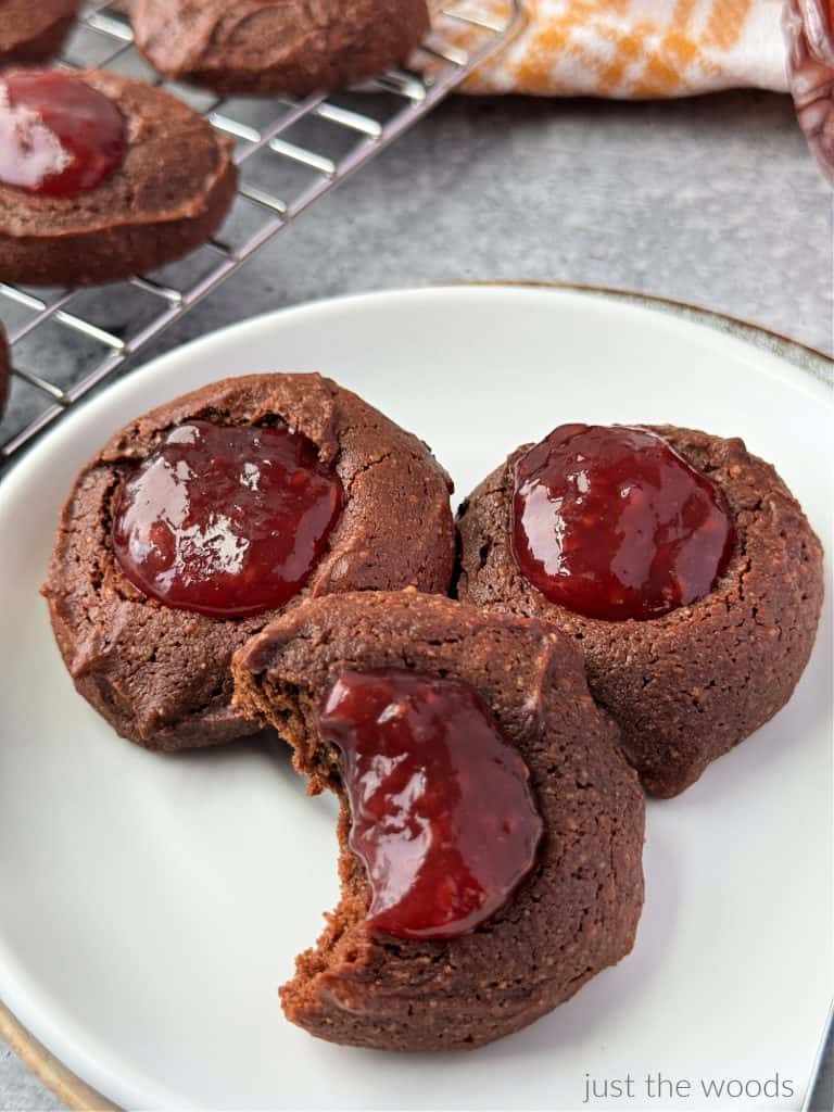 Chocolate Gluten Free Thumbprint Cookie Recipe with raspberry Jam