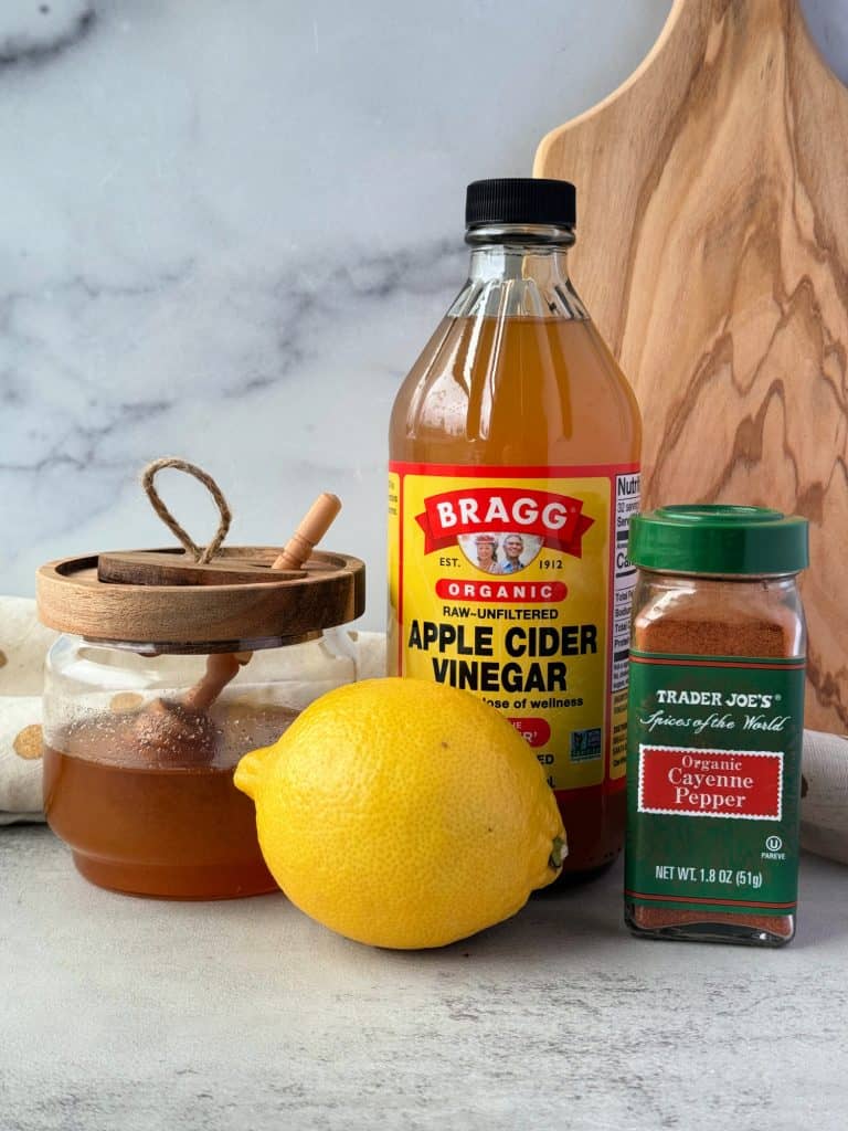 ingredients to make Apple Cider Vinegar Honey and Cayenne Recipe