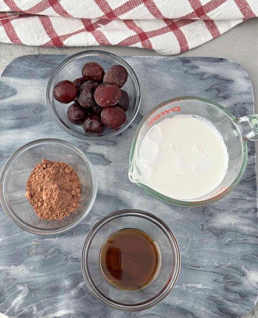 ingredients to make a Chocolate cherry Smoothie