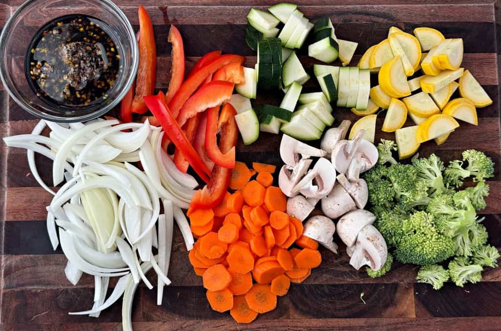 fresh vegetables on cutting board
