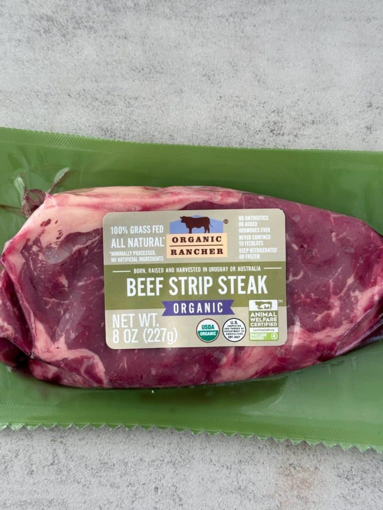 organic grass fed ny strip steak beef strip steak