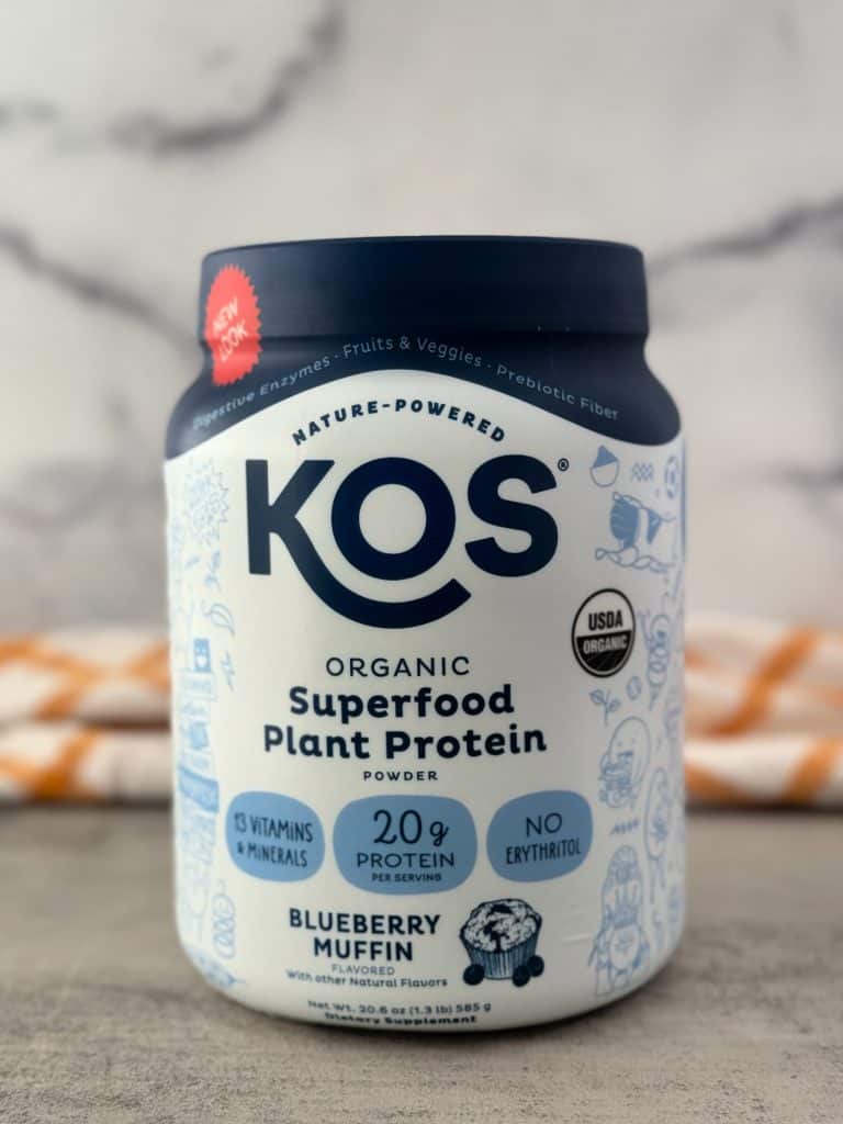 organic plant protein blueberry muffin, KOS protein powder 