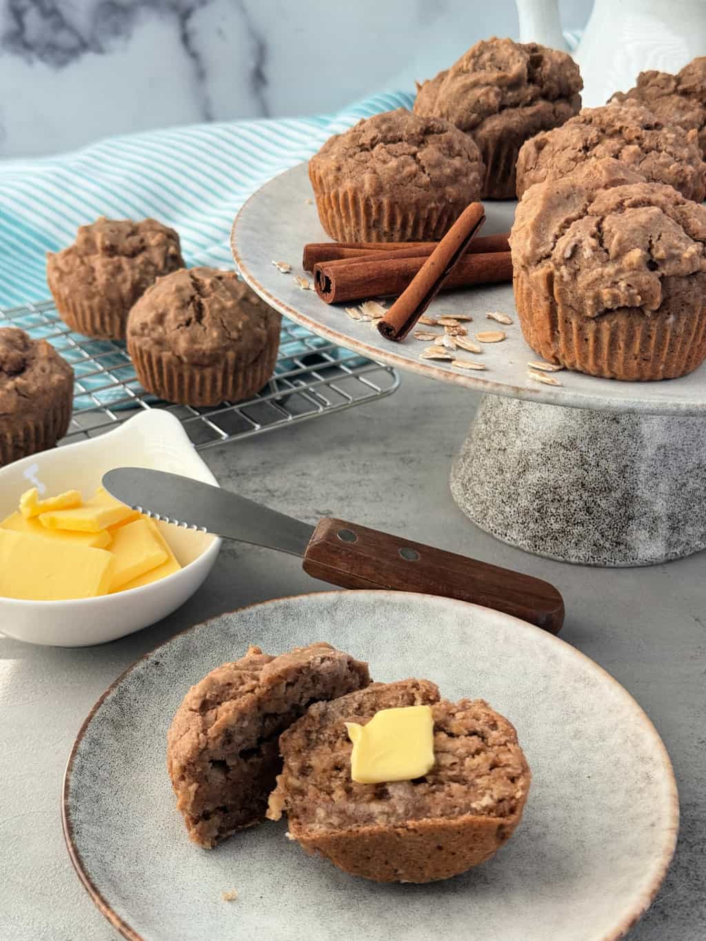 Healthy Oatmeal Cinnamon Muffins with butter