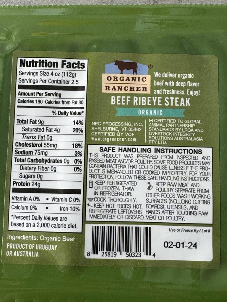 nutritional info for ribeye steak 