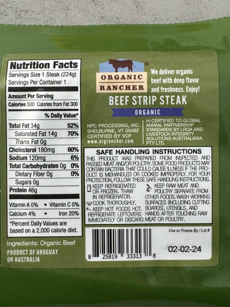 strip steak nutritional info 