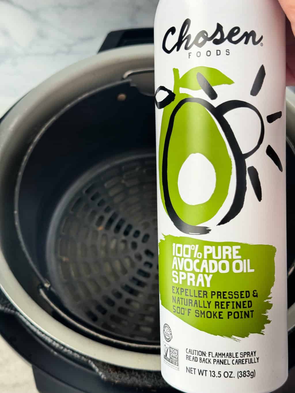 spray avocado cooking oil in fryer basket
