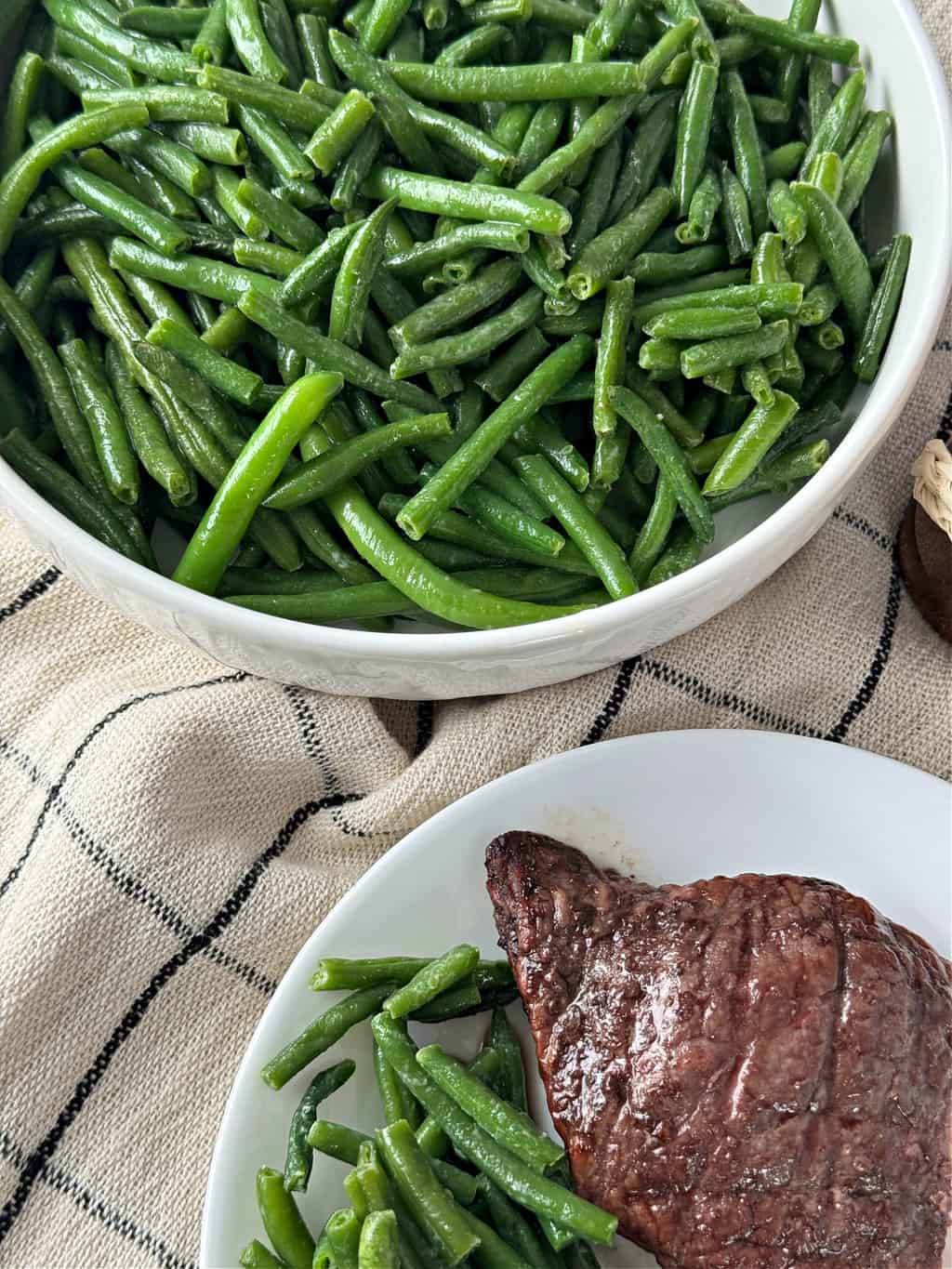 Air Fry Frozen Green Beans with steak