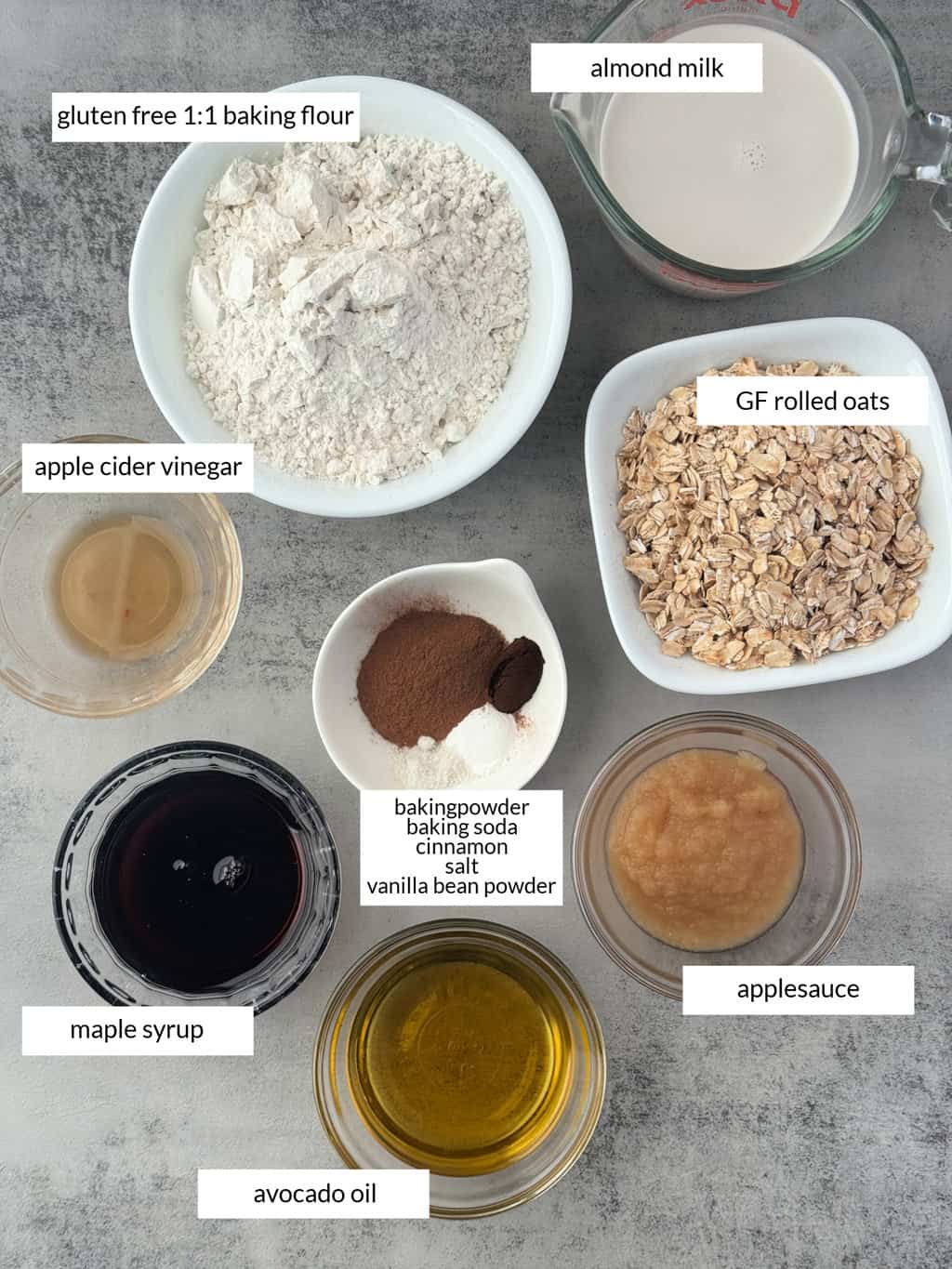 ingredients to make Healthy Cinnamon Oatmeal Muffins