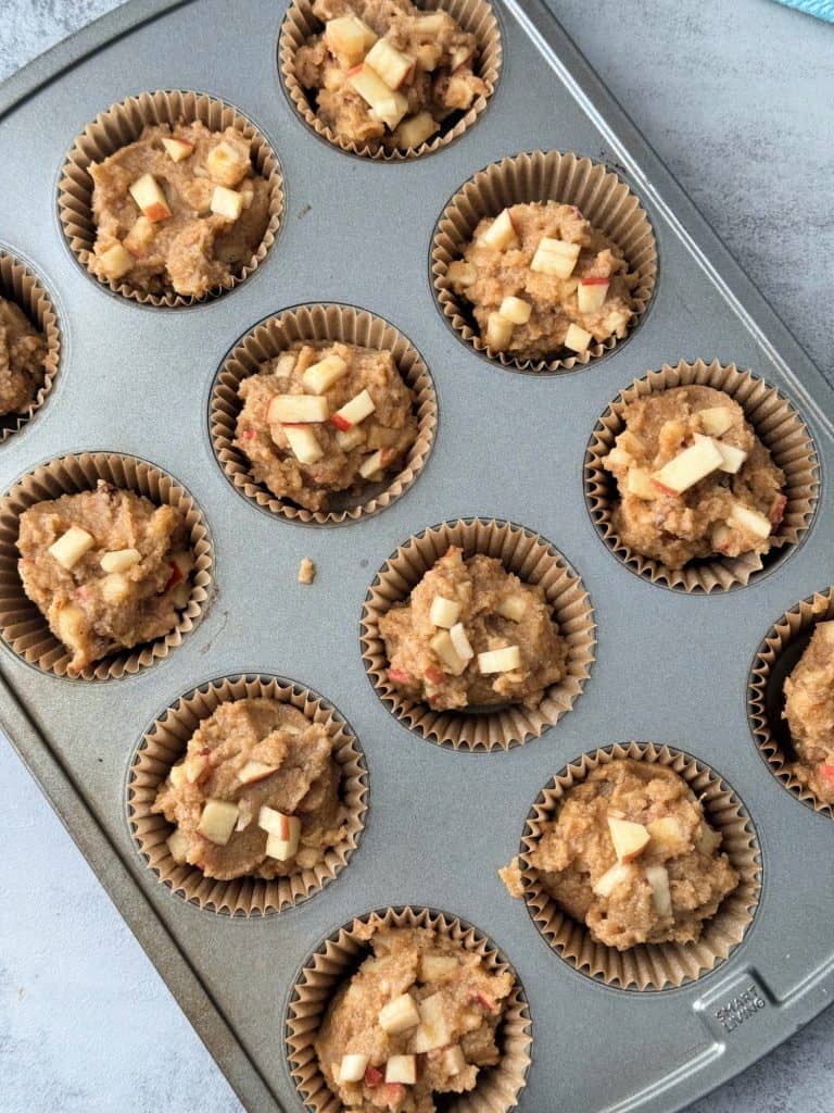 muffin batter in muffin pan 