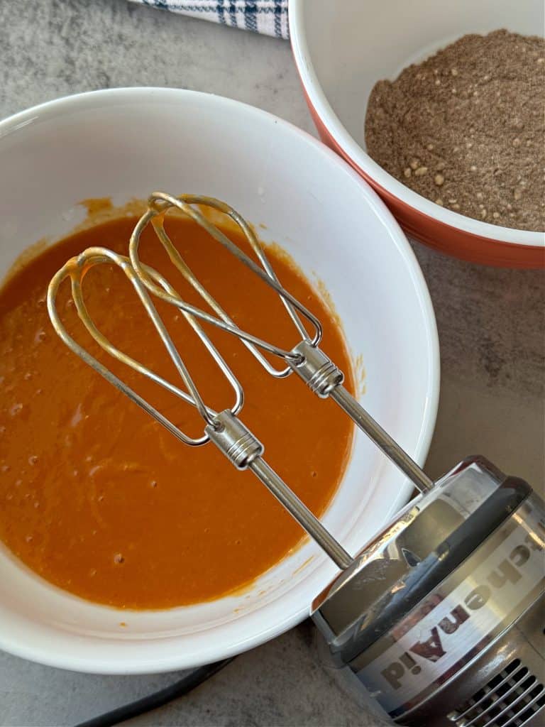 hand mix batter of wet ingredients 