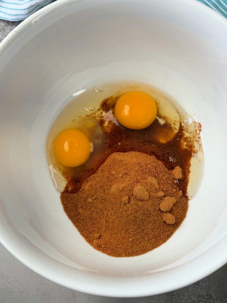 eggs and coconut sugar in large bowl 