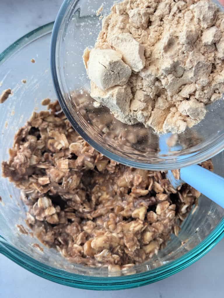protein powder in banana nut bread muffin batter 