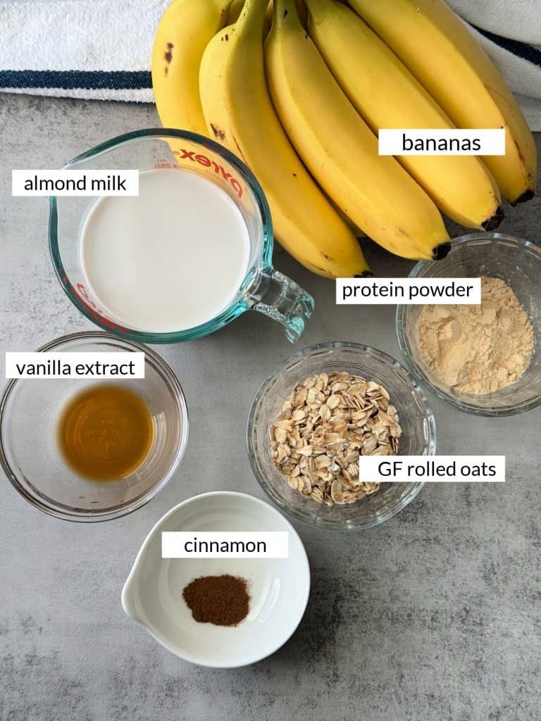 ingredients to make a banana almond milk shake 